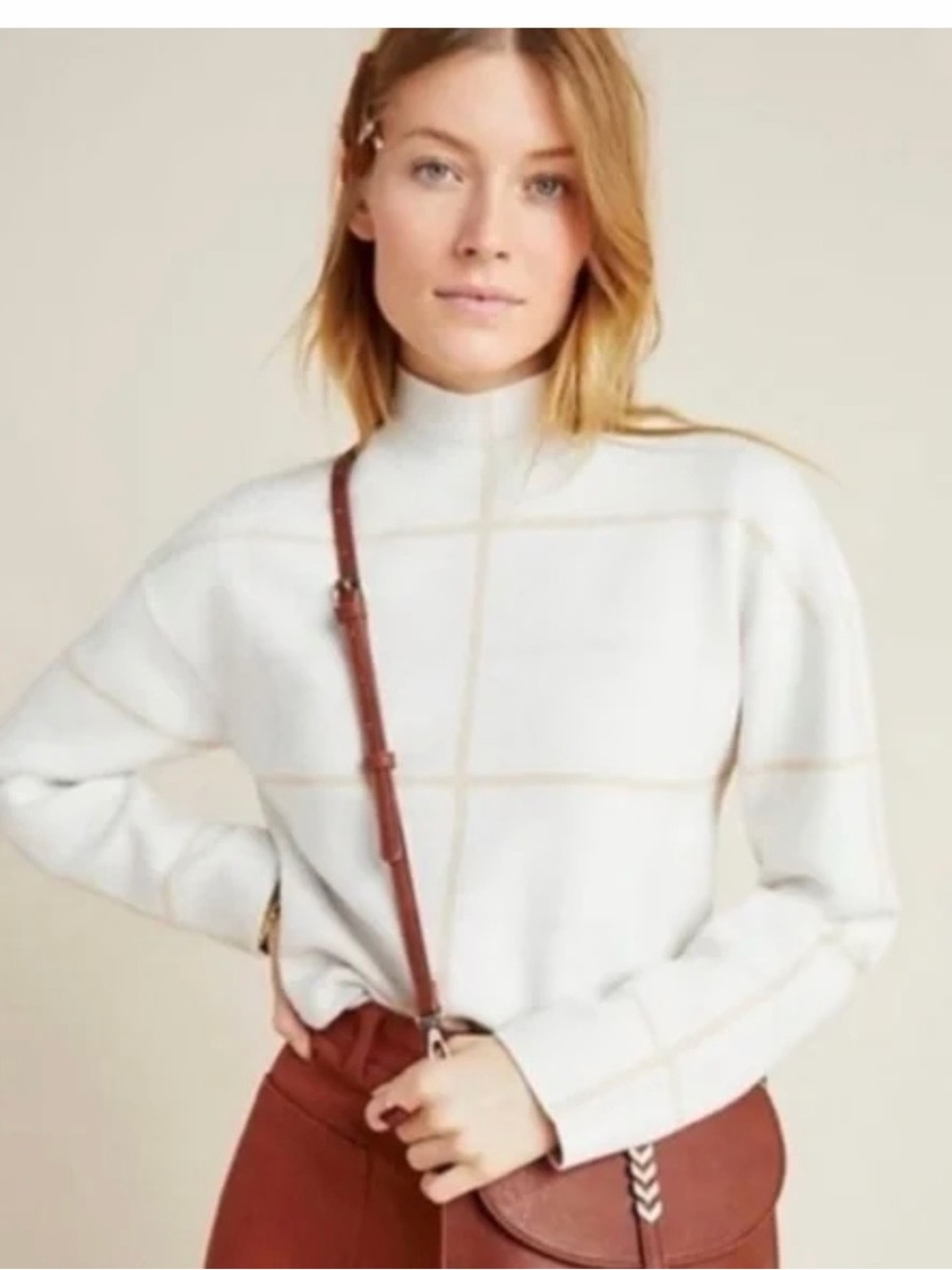 Anthropologie Women’s Lizzie Ivanna-SZ XS-Mock Neck Plaid Windowpane Sweater